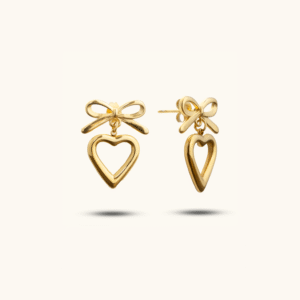 Bow Heart Earrings - 18k Gold Plated