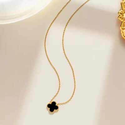 Dainty Reversible Black Clover Necklace - Image 3