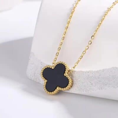 Dainty Reversible Black Clover Necklace - Image 5