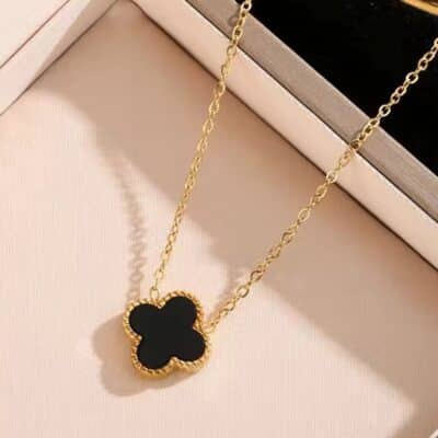 Dainty Reversible Black Clover Necklace - Image 4