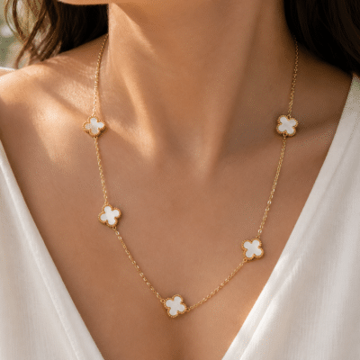 White Clove Necklace - 18k Gold Plated Anti-Tarnish for Women