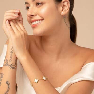 White Clove Bracelet - 18k Gold Plated  Chain Bracelet for Women - Image 2